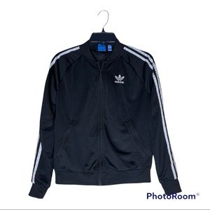 Woman’s Adidas Originals Black Track Jacket 3 Stripe Logo Size Small